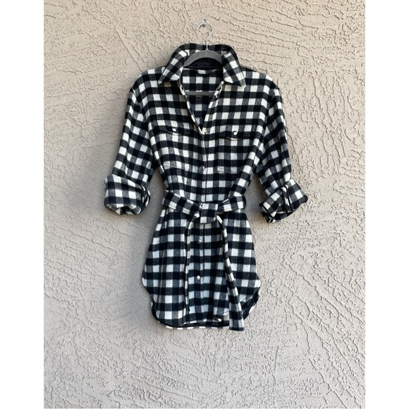 & OTHER STORIES NEW Black White Gingham Check Belted Italian Wool Shacket Jacket - Picture 11 of 17